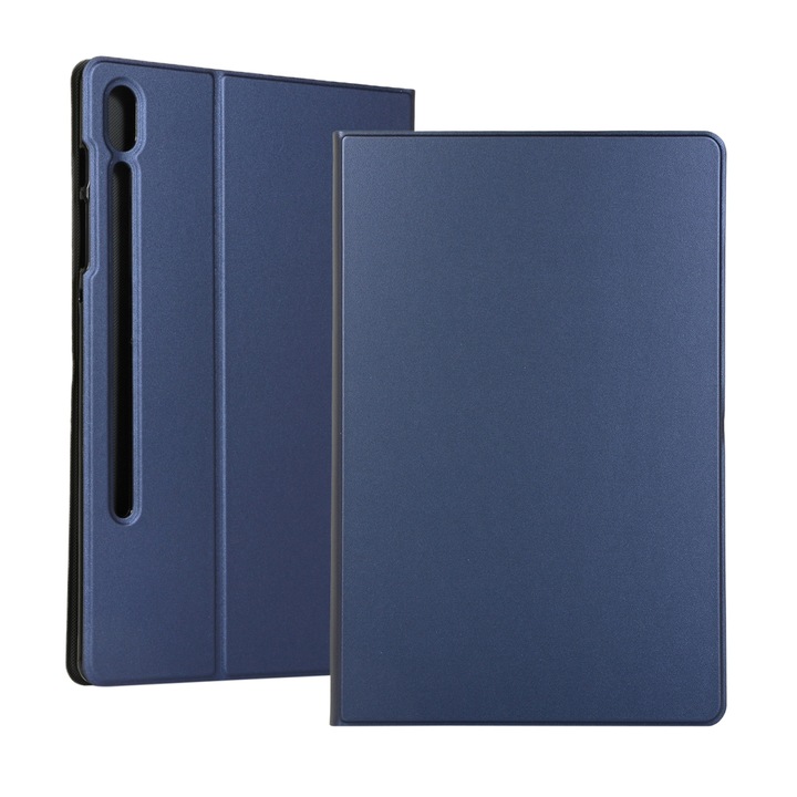 Husa tableta pentru Galaxy Tab S6 T860, textura elastica, tip carte, cu suport, albastru