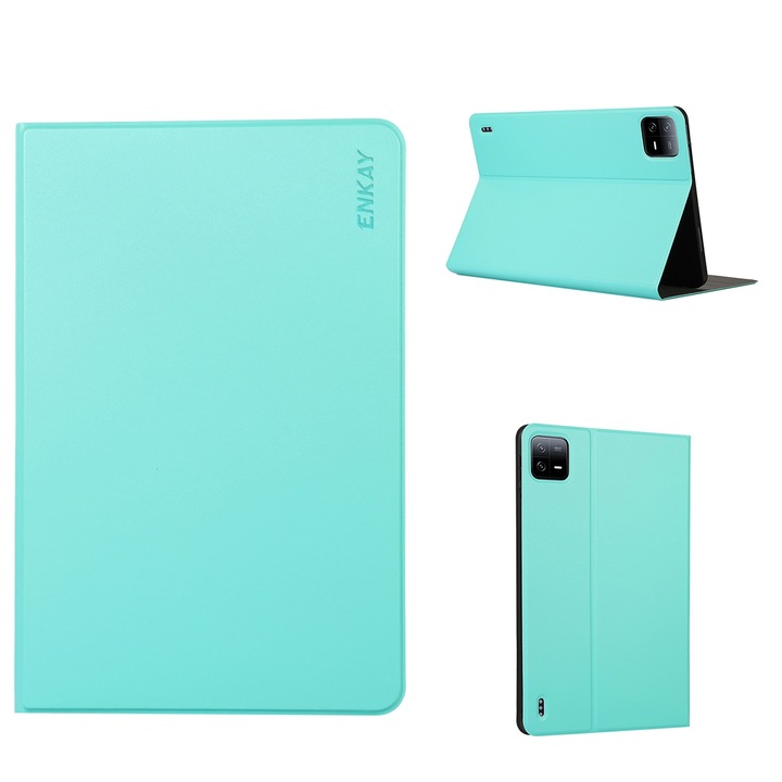 Husa tableta pentru Xiaomi Pad 6/6 Pro, piele + TPU, tip carte, cu suport, inchidere magnetica, cyan