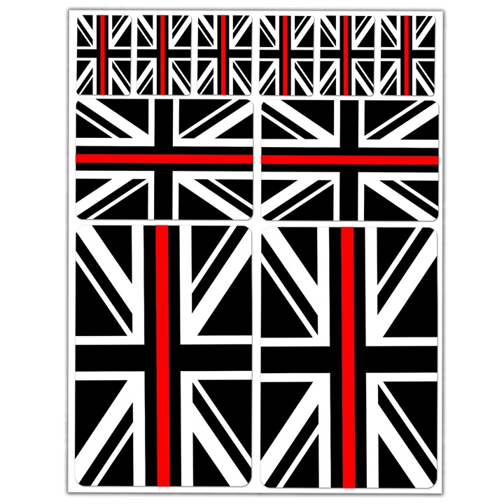 Autocolante autoadezive laminate din PVC, Biomar Labs, potrivite pentru biciclete, casti, masini, motociclete, laptopuri, Steagul Marii Britanii, Linia rosie, 10 buc. D41