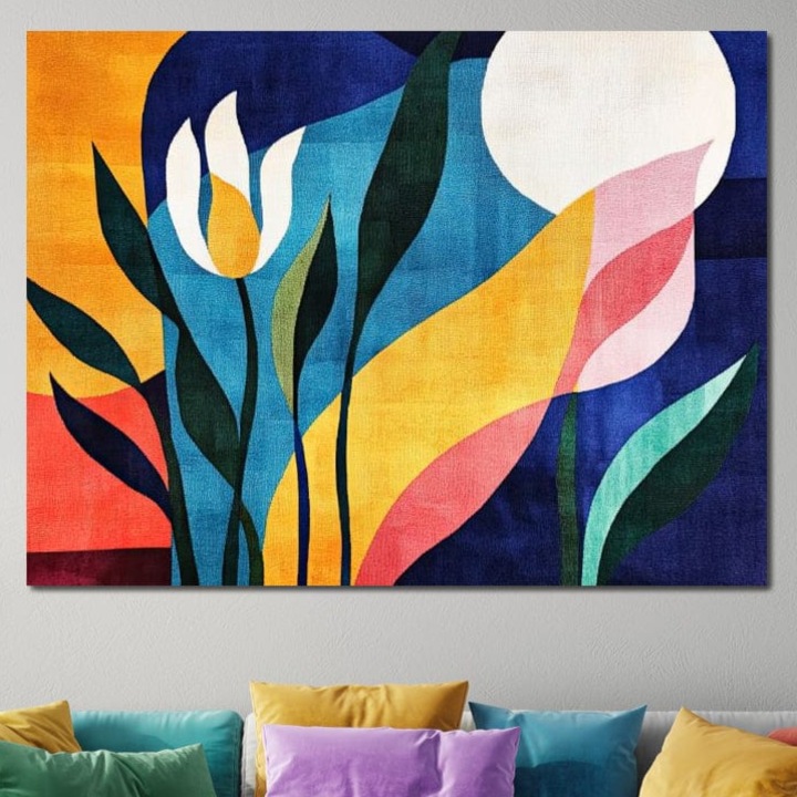 Премиум картина върху платно, LuxCanva® J1010, Флорални мистерии, 100 X 135 CM, 100% памучно платно 400g/m2, дървена рамка, Пейзаж, Растителност, Абстракт, Цветя, Модернизъм, Изложба, Мистерии, Небе, Танц, Полет, Градина, Хол, Спалня