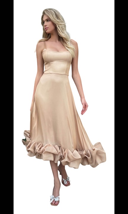 Rochie lunga franjuri la baza masura universala Crem