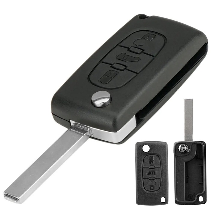Кутийка за автомобилен ключ за Peugeot Expert Citroen Jumpy 2006-2016 3 бутона CE0523 VA2 сгъваема дръжка, черна