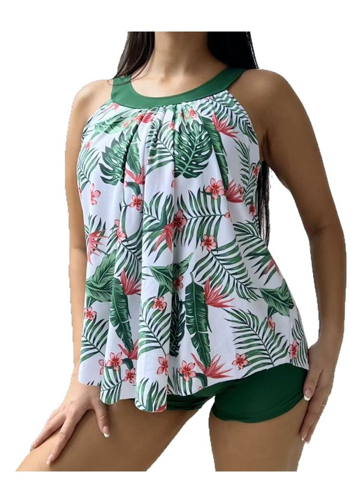 Costum de baie imprimeu tropical, Verde, Verde