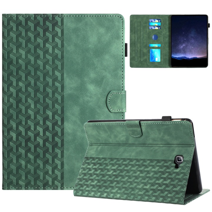 Husa tableta compatibila cu Samsung Galaxy Tab A 10.1 T580, piele gravata cu blocuri de constructie, smart case verde