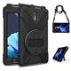 Husa tableta compatibila cu Samsung Galaxy Tab Active 3 T570/T575 8.0, silicon colorat + PC, protectie la socuri, cu suport si curea de umar si mana, Negru