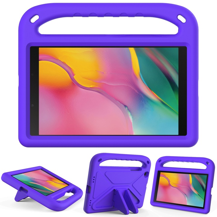 Husa tableta compatibila cu Samsung Galaxy Tab A 8.0 2019 SM-T290/SM-T295, EVA, cu maner si suport triunghiular, protectie anti-soc, Mov