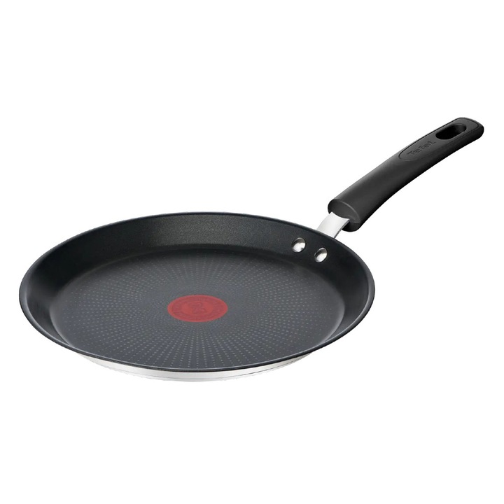 Tigaie clatite Tefal Infinite, Invelis Titan, 25 cm, Tehnologie Thermo-Signal, Negru