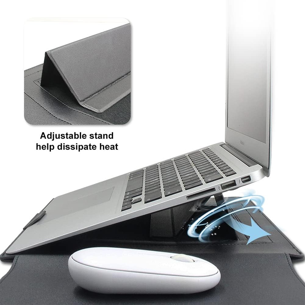 3 in 1 Husa laptop cu foldable stand, NAXSIR, Impermeabil si rezistent la zgarieturi, Velcro, Portabil, Piele PU, 15 inch/16 inch, 28 x 38 cm, Roz