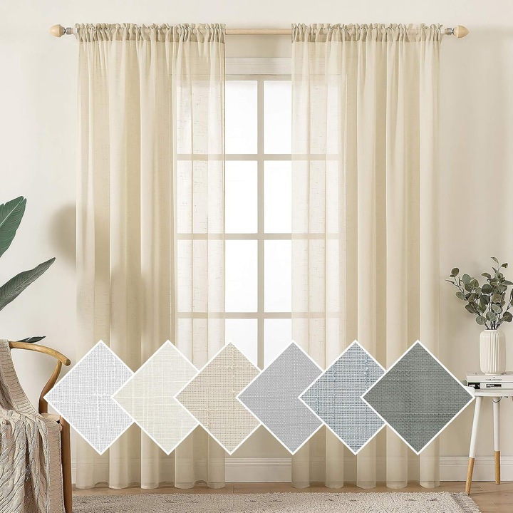 2 darabos függöny szett Miulee, 140 x 235 cm, kötőtűs rögzítés, natúr szín