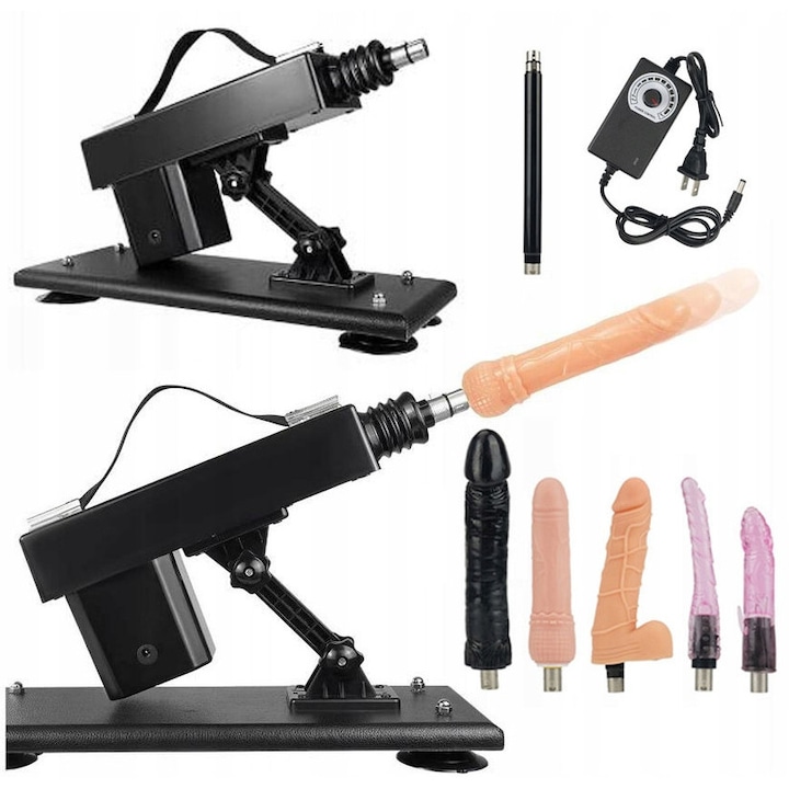 Автоматична секс машина, За двойки и жени, с аксесоари дилдо, регулируема скорост 0-350 пъти/мин, регулируем ъгъл 0-85 градуса, 4 вендузи, черна