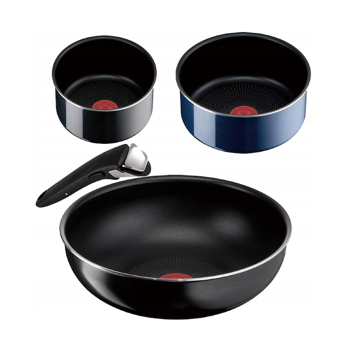 Уок тиган, Tefal, титан, 28 см, с 2 съда, черен