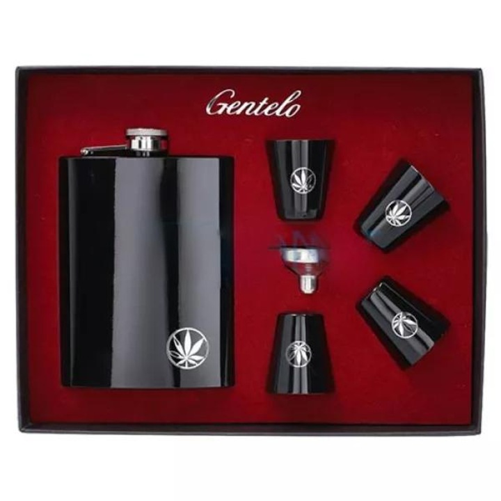 Set plosca cu 4 pahare si palnie pentru bautura