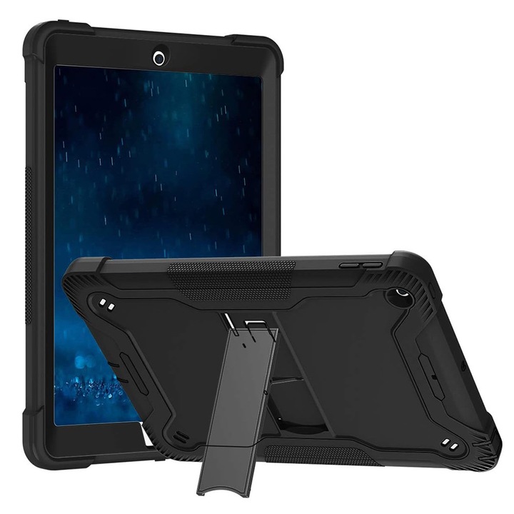 Защитен калъф, съвместим с iPad 9.7 (2017/2018), Rugged TabShell, включено защитно фолио, TPU, подсилени ръбове, със стойка, черен