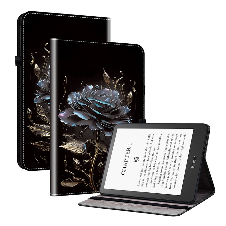 Amazon Kindle Paperwhite 5 tablet tok, nyomtatott bőr, könyv stílusú, kristály textúra, mágneses záródás, rózsaszín, fekete