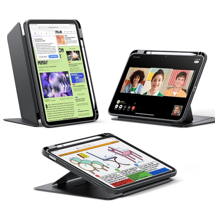 Калъф ESR за iPad 11 2025 - Flip Hybrid Folio с функция за заспиване/събуждане и слот за стилус тип стойка - Черен