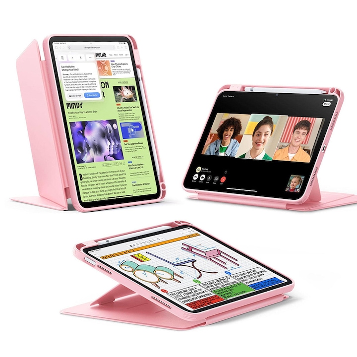 ESR калъф за iPad 11 2025 - Flip Hybrid Folio с функция за заспиване/събуждане, тип стойка и слот за стилус - розов