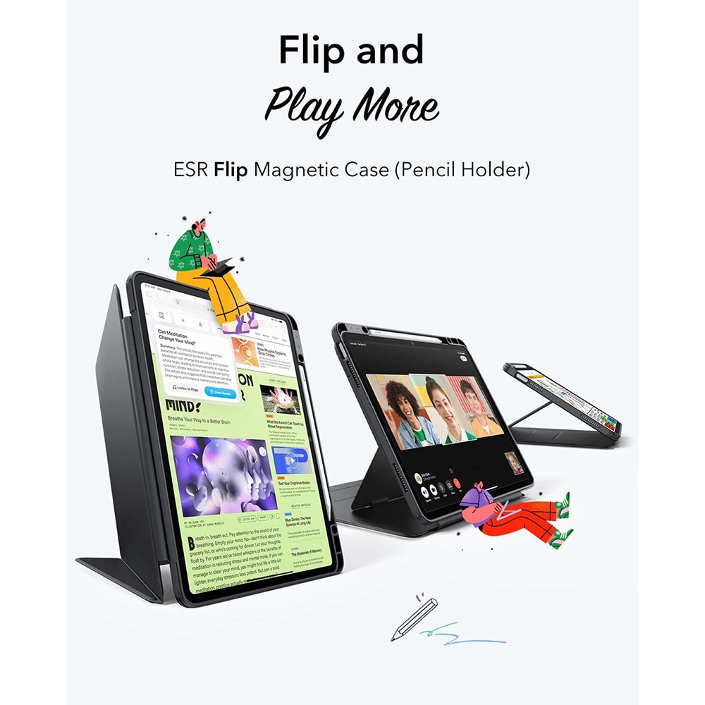 Husa pentru iPad Air 13 (2024 2025) ESR - Flip Hybrid Folio cu functie sleep / wake-up tip stand si slot pentru stylus - Negru
