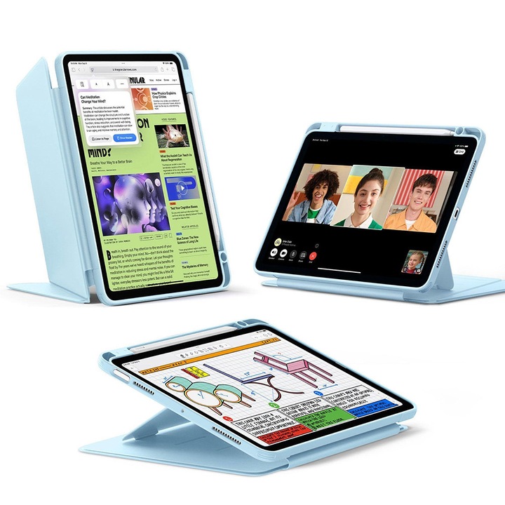 Калъф за iPad Air 11 2024 / 2025​ M2 M3 ESR - Flip Hybrid Folio с функция за заспиване/събуждане и слот за стилус тип стойка, Син