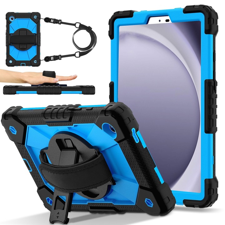 Husa tableta compatibila cu Samsung Galaxy Tab A9 X115, silicon & PC hibrid, design robot C2, negru-albastru