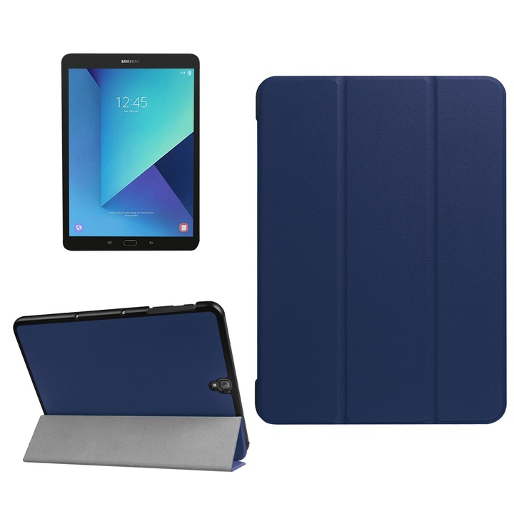 Husa tableta compatibila cu Samsung Galaxy Tab S3 9.7 inch T820/T825, textura custer, cu suport 3 plieri, albastru inchis