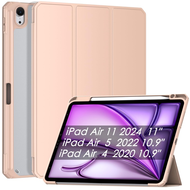 Husa Patamiyar compatibila cu iPad Air 11" M2 2024 / 5th Gen 2022 / 4th Gen 2020, suport creion, culoare Roz