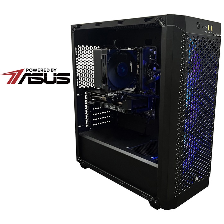 Sistem Desktop PC Gaming Serioux Powered by ASUS cu procesor AMD Ryzen™ 7 7800X3D pana la 5.0GHz, 32GB DDR5, 2TB SSD, NVIDIA® GeForce RTX™ 4060 8GB GDDR6, No OS, Negru