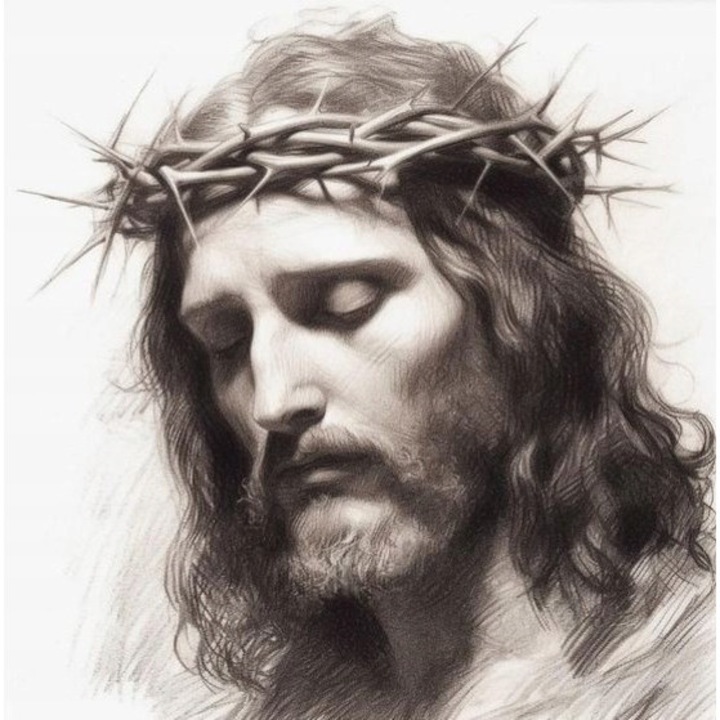 Set diamentata Norimpex, Mozaica Sfantul Iisus, 40x30 cm, alb-negru