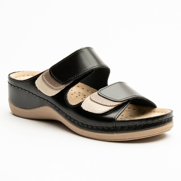 Saboti din piele, de vara, Leon 904, Negru, marimea 36