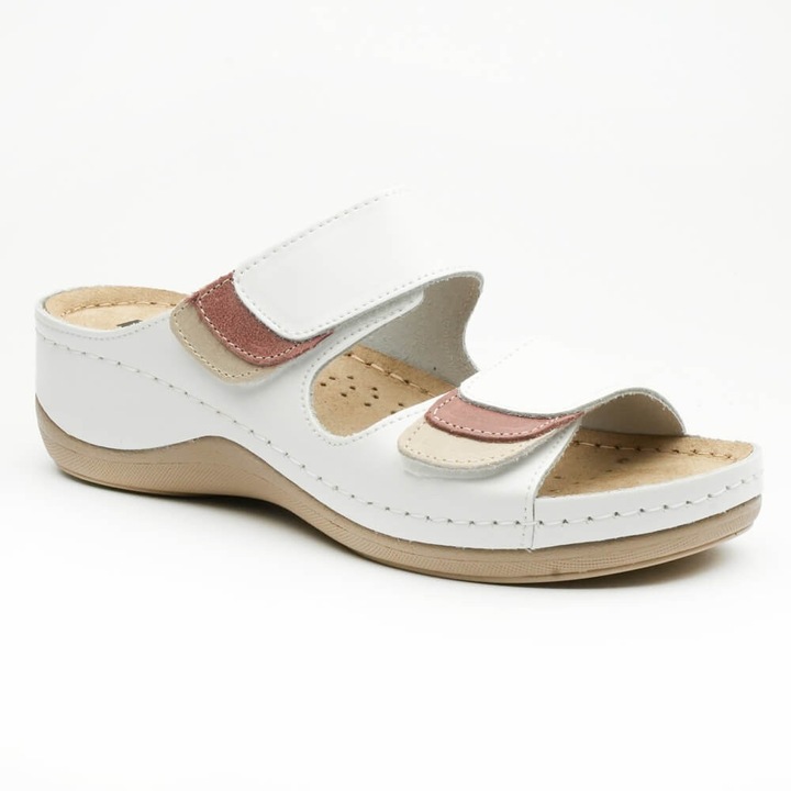 Saboti din piele, de vara, Leon 904, Alb, marimea 36