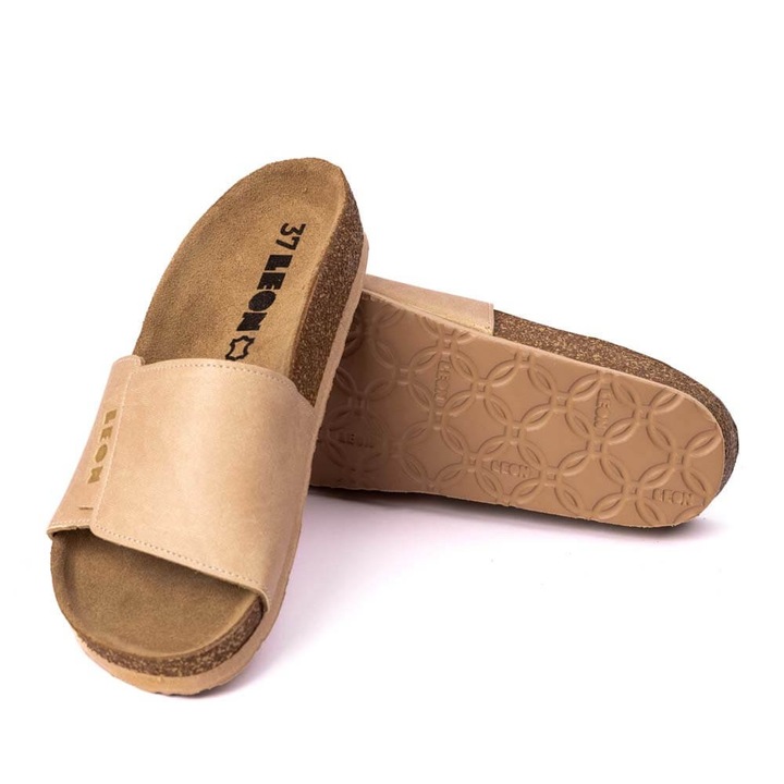 Saboti din piele, de vara, Leon 4022, Bej, Bej, 40