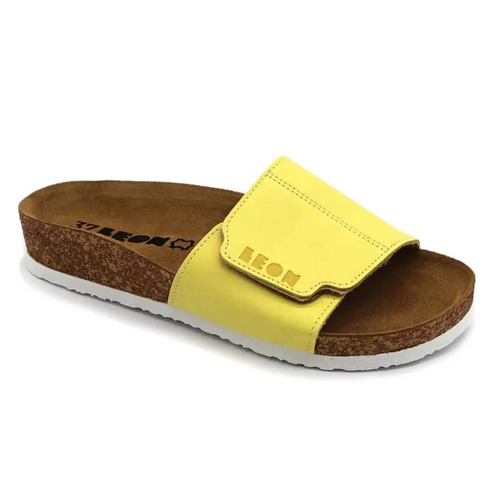 Saboti din piele, de vara, Leon 4022, Galben, Galben, 37