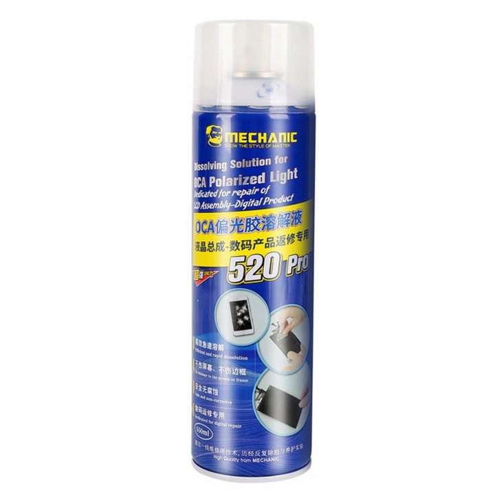 Spray curatare OCA Mechanic 520 Pro, 550 ml, non-invaziv, sigur pentru ecran si rama