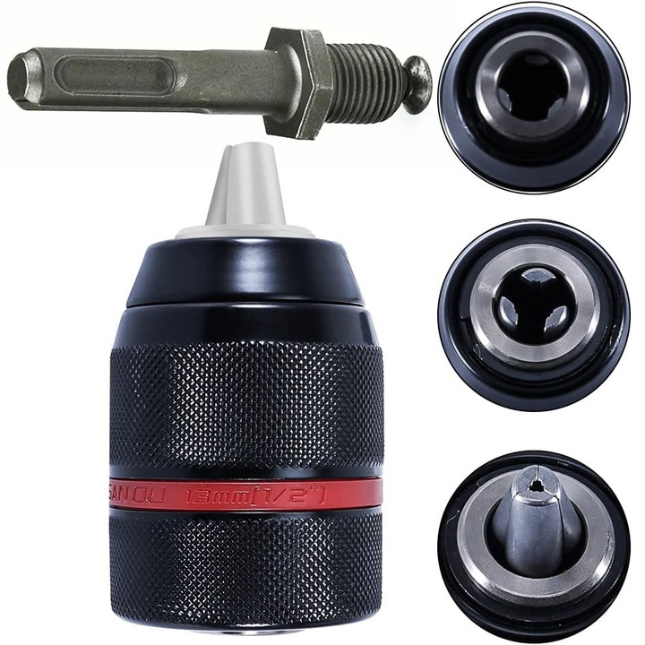 Set adaptor si mandrina rapida Rosfix 1/2" 2-13 mm, pentru masini de gaurit si ciocane, directie dreapta/stanga, fara percutie