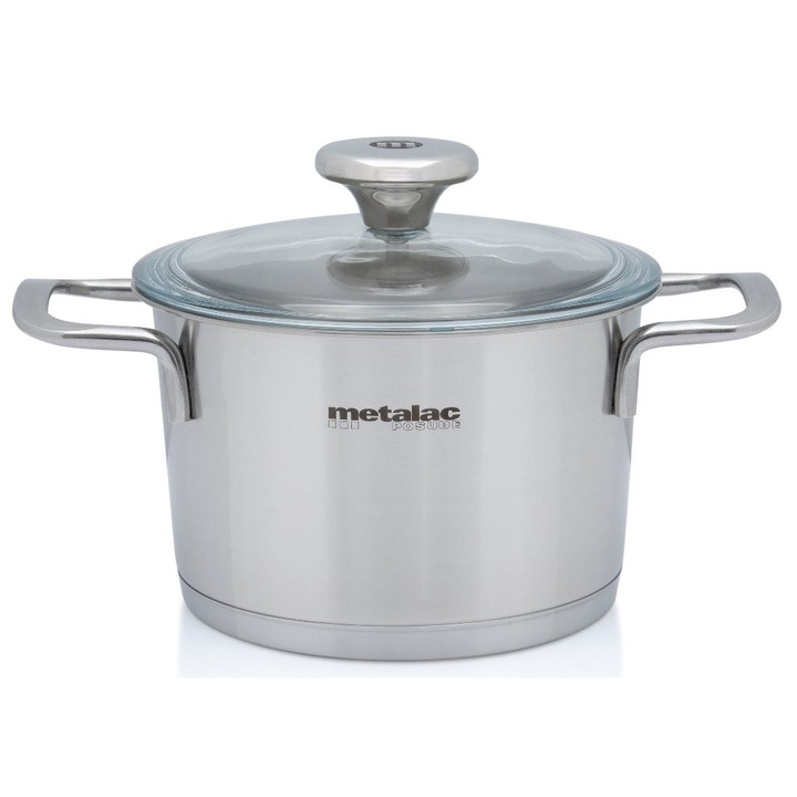 Oala 1.9l cu capac din sticla Santino Metalac inox/16cm/1.9l