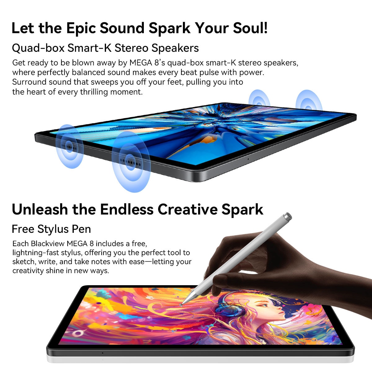 Tableta Blackview MEGA 8, 13"FHD+Ecran,90Hz, Ai Android 15, 36GB+256GB(TF 2TB), 5G, Octa-Core, 11000mAh, 50+13MP, Face ID/BT 5.0/GPS, albastru