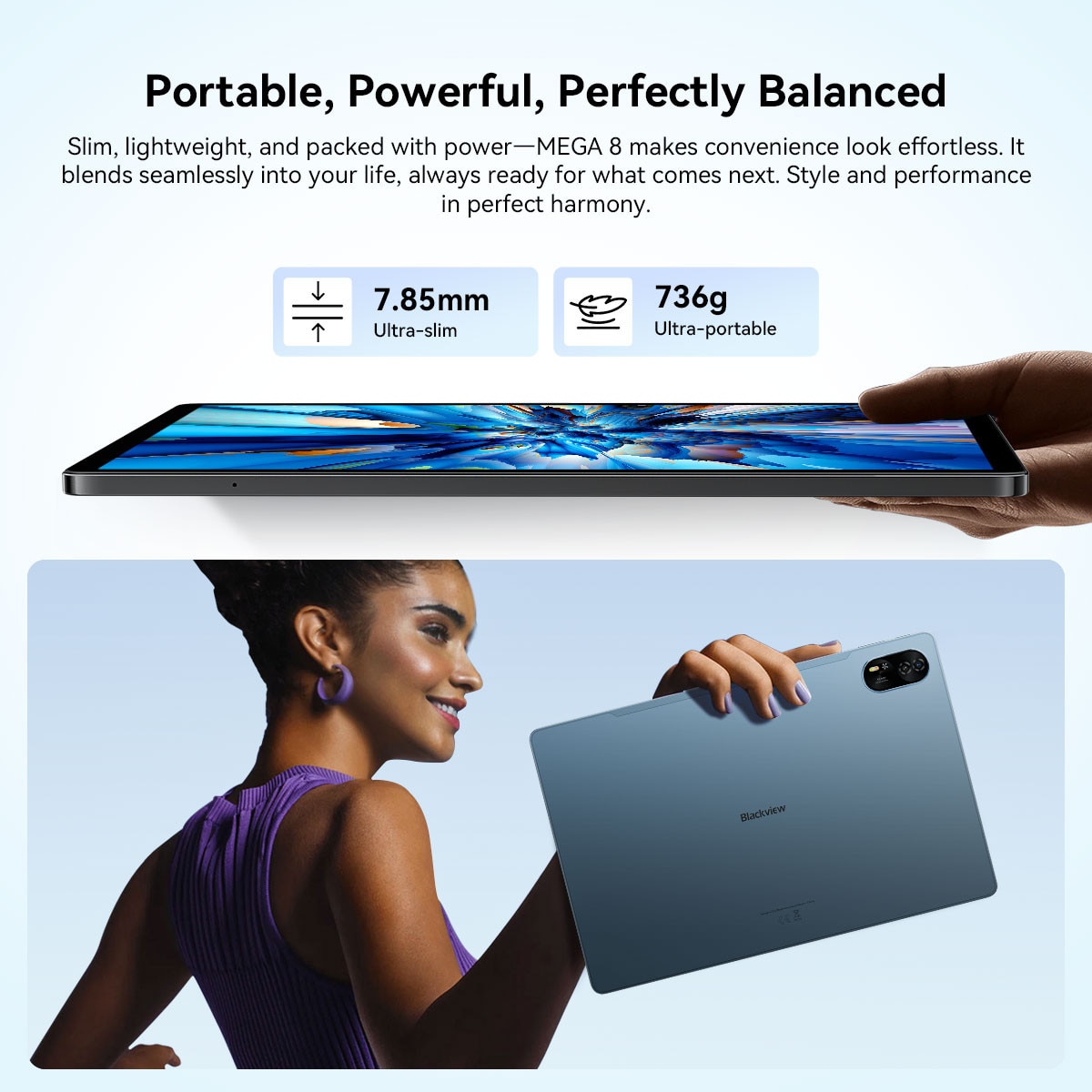 Tableta Blackview MEGA 8, 13"FHD+Ecran,90Hz, Ai Android 15, 36GB+256GB(TF 2TB), 5G, Octa-Core, 11000mAh, 50+13MP, Face ID/BT 5.0/GPS, albastru