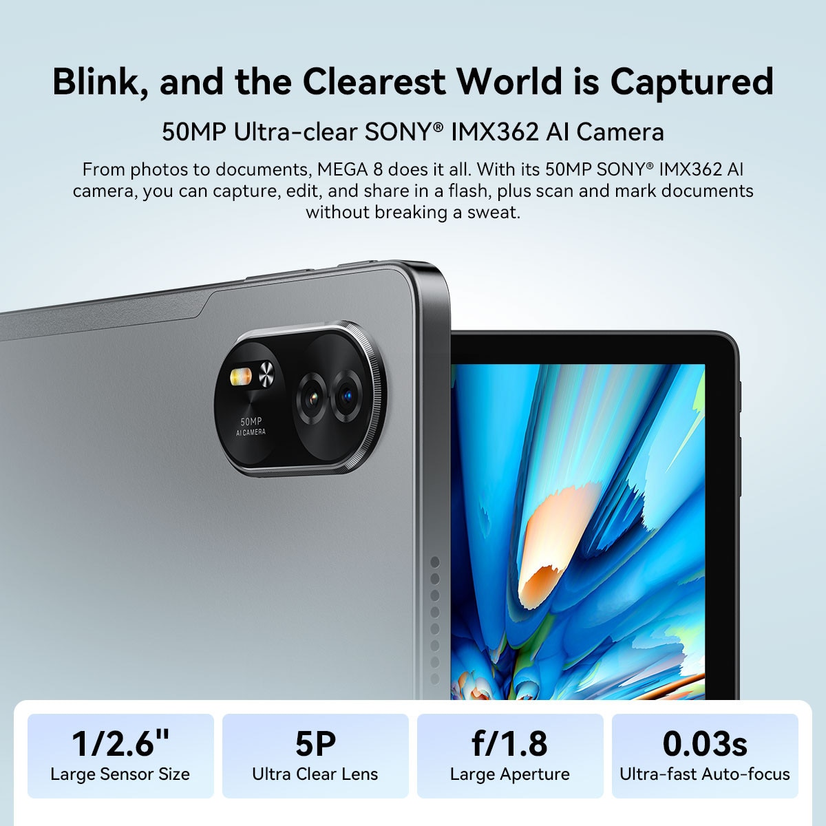 Tableta Blackview MEGA 8, 13"FHD+Ecran,90Hz, Ai Android 15, 36GB+256GB(TF 2TB), 5G, Octa-Core, 11000mAh, 50+13MP, Face ID/BT 5.0/GPS, albastru