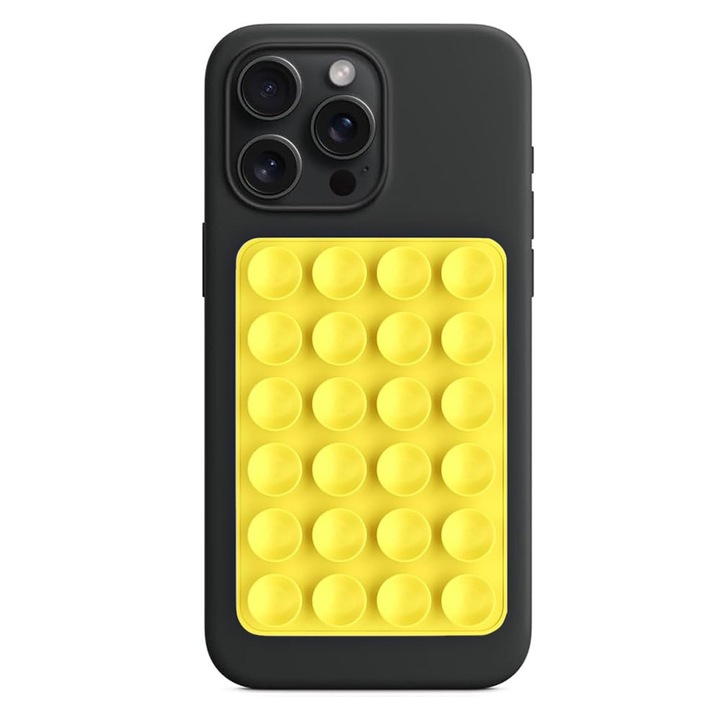 Asztali telefontartó Phone Holder (SY PAD) tapadókorongos tartó szelfikhez, szilikon, öntapadós rögzítés, téglalap alakú, sárga