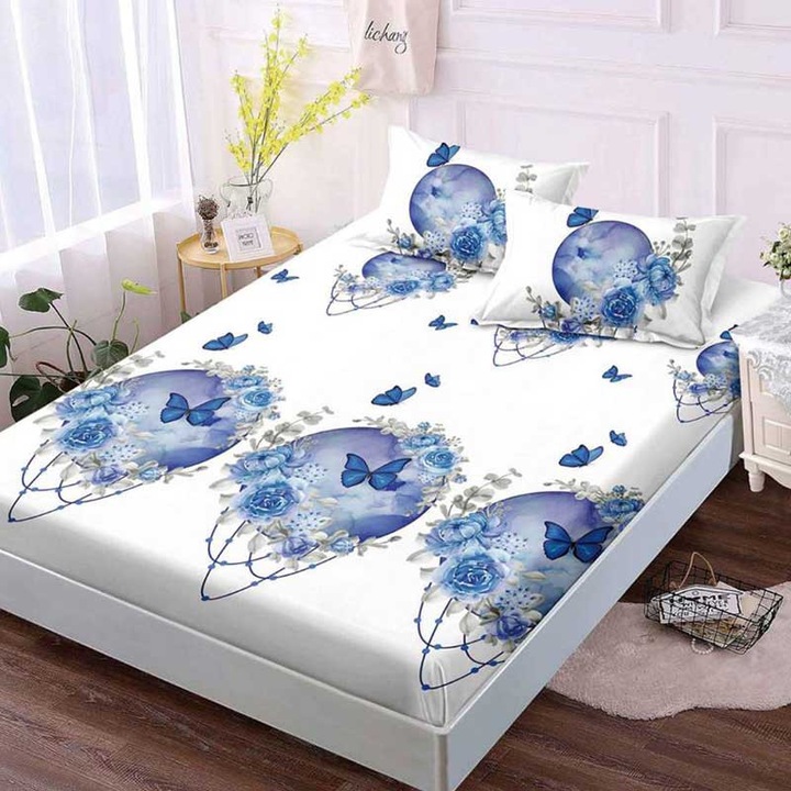 Husa de pat Finet cu Elastic, 2 Persoane, Cearceaf Pat cu Elastic 180x200 cm, 2 Fete de perna: 50x70 cm, 3 Piese #HF297