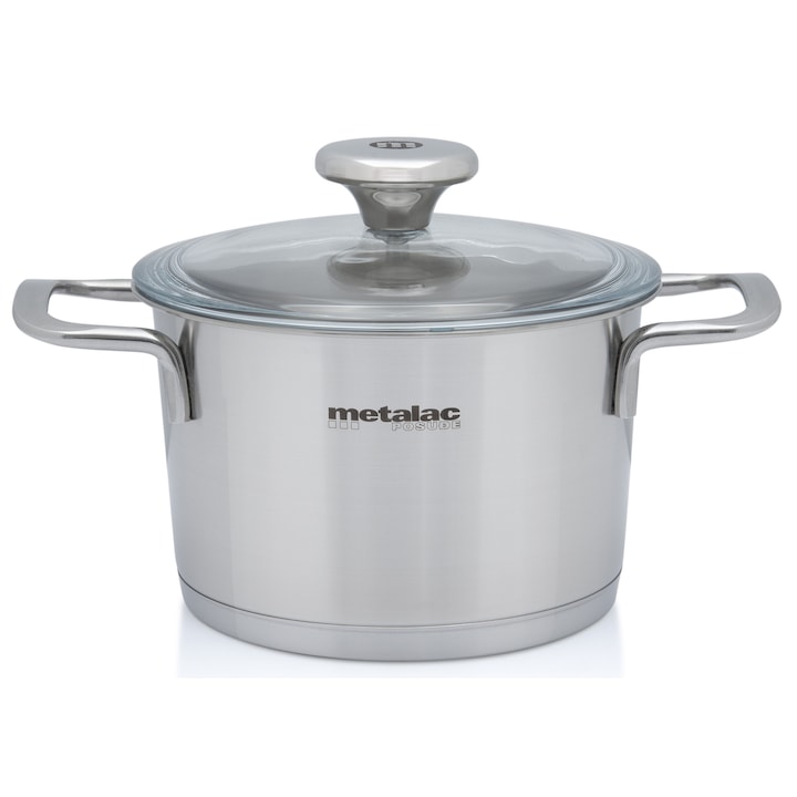 Oala 3.5l cu capac din sticla Santino Metalac inox/20cm/3.5l