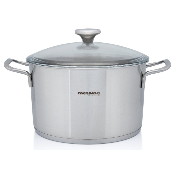 Oala cu capac din sticla Santino Metalac inox, 24 cm, 6l