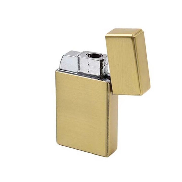 Bricheta cu Gaz, Forma Modern Metalica, Antivant, Reincarcabila, Auriu, 6 cm, Dalimag