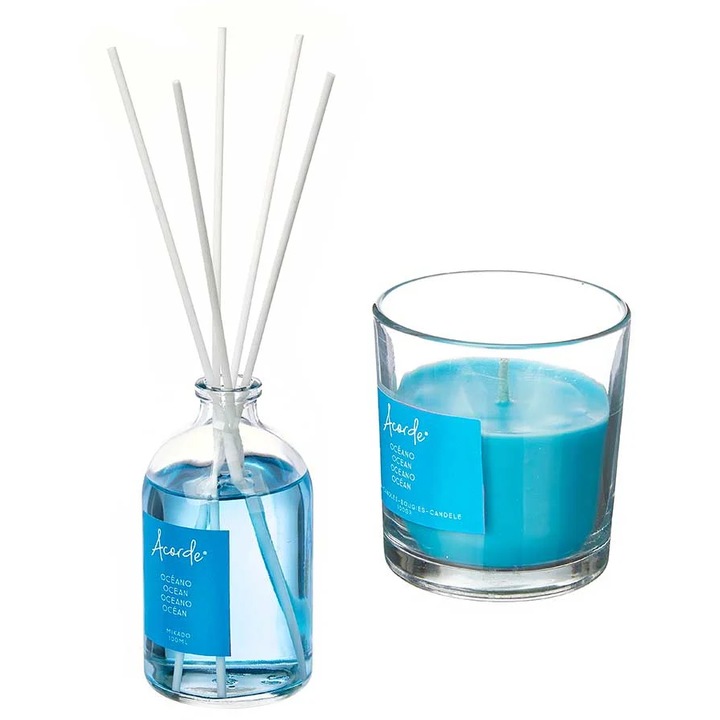 Folyékony légfrissítő készlet 100 ml és illatos gyertya 30 óra, óceán aroma