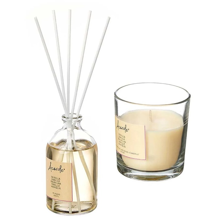 Folyékony légfrissítő készlet 100 ml és illatos gyertya 30 óra, vanília aroma