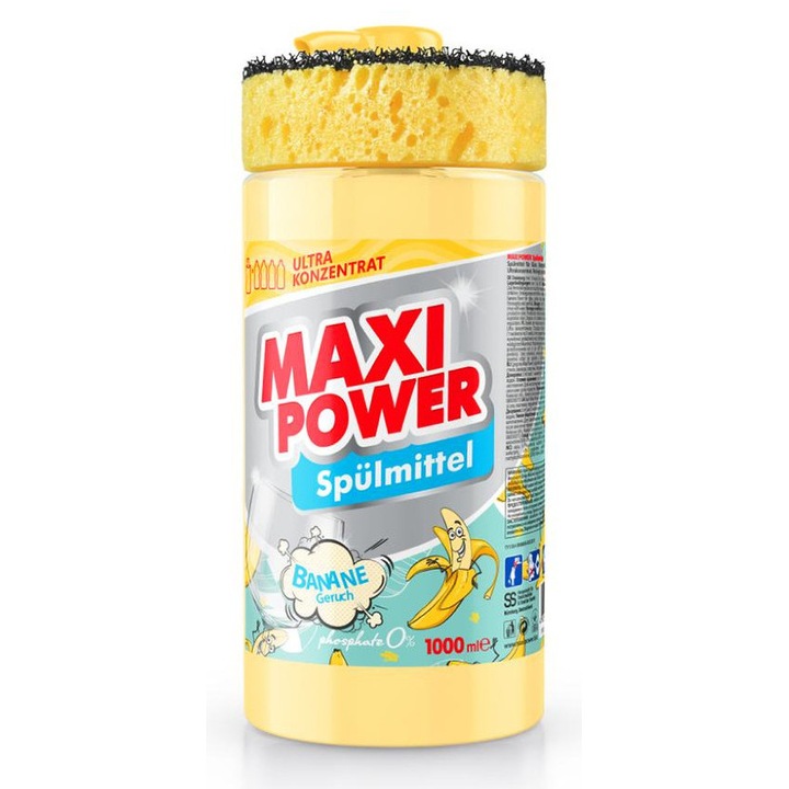 Detergent vase cu burete Maxi Power, Banane, 1L