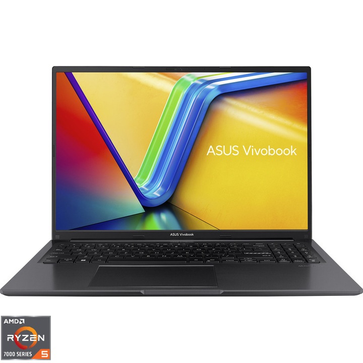 Laptop ASUS Vivobook 16 M1605YA cu procesor AMD Ryzen™ 5 7430U pana la 4.3GHz, 16'', WUXGA, IPS, 40GB DDR4, 512GB SSD, AMD Radeon™ Graphics, No OS, Indie Black