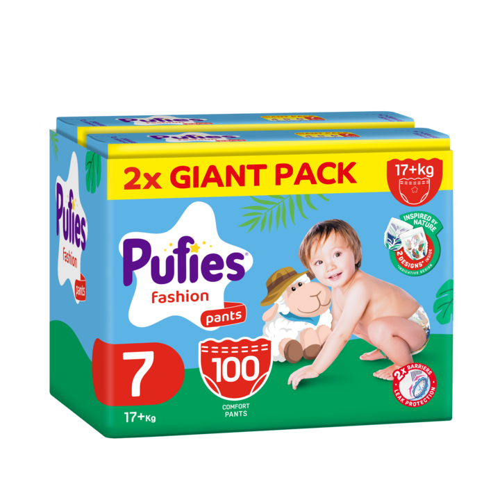Scutece chilotel Pufies Fashion, marimea 7 Extra Large Plus, 100 bucati, 17+ kg, pachet Giant*2
