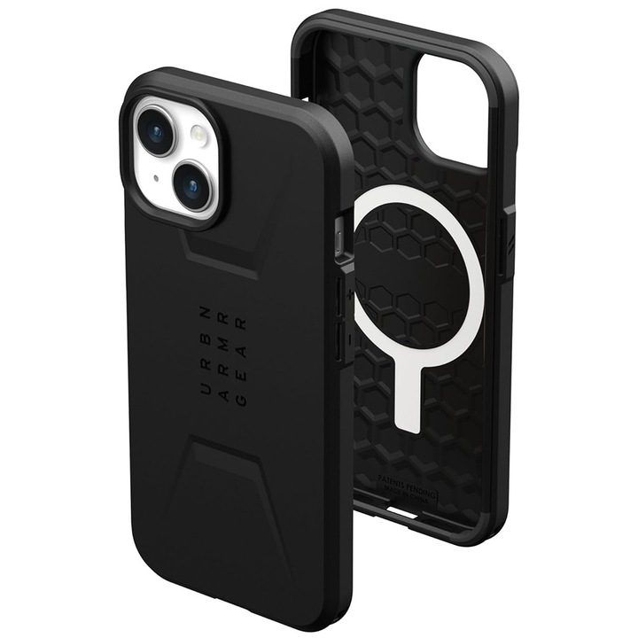 Husă telefon UAG Civilian MagSafe, negru, pentru iPhone 15 Plus, din policarbonat și TPU