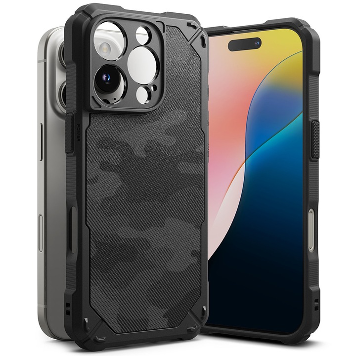 Husa pentru iPhone 16 Pro, Camo Black, Dali, TPU, protectie 360, anti-alunecare