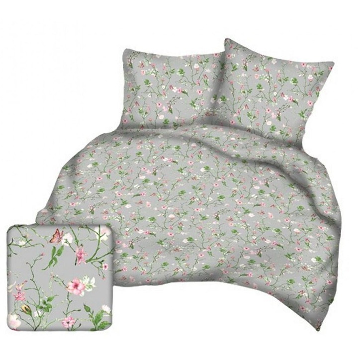 Karo ágyneműhuzat, 160x200cm, 3 darabos szett, 100% pamut, rózsaszín-szürke